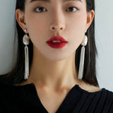 Dazzling Baroque Silver Chain Tassel Drop Earrings - floysun