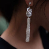 Dazzling Baroque Silver Chain Tassel Drop Earrings - floysun