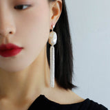 Dazzling Baroque Silver Chain Tassel Drop Earrings - floysun