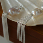 Dazzling Baroque Silver Chain Tassel Drop Earrings - floysun