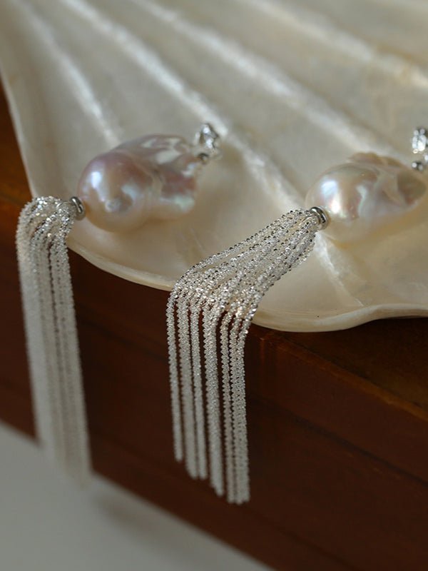 Dazzling Baroque Silver Chain Tassel Drop Earrings - floysun