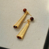 Red Tiger Eye Striped Metal Earrings