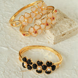 Four-leaf Clover Bangle Bracelets With Black Agate White Crystal Rose Quartz