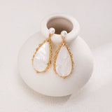 Deep Sea Elegance Mother of Pearl Drop Pearl Earrings - floysun