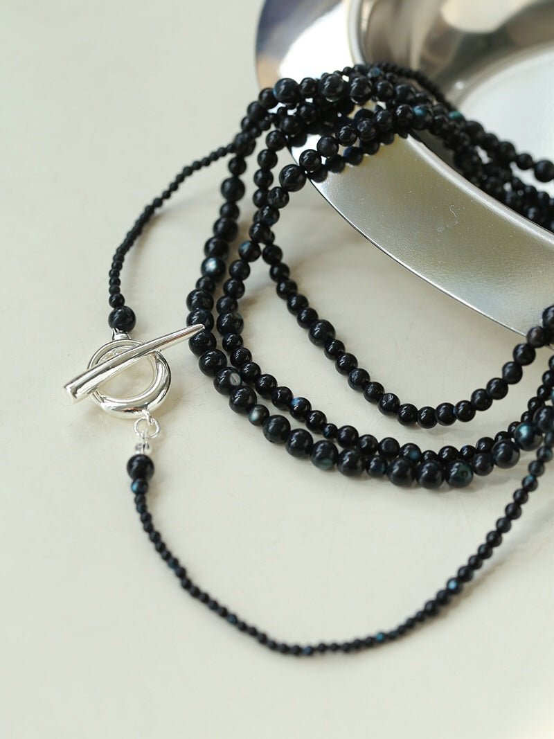 Delicate Black Mother - of - Pearl Gradient Beaded Long Necklace - floysun