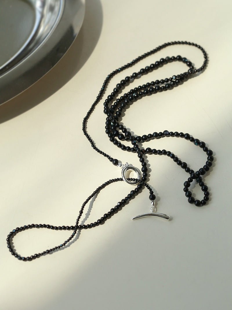 Delicate Black Mother - of - Pearl Gradient Beaded Long Necklace - floysun