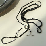 Delicate Black Mother - of - Pearl Gradient Beaded Long Necklace - floysun