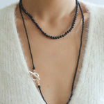 Delicate Black Mother - of - Pearl Gradient Beaded Long Necklace - floysun