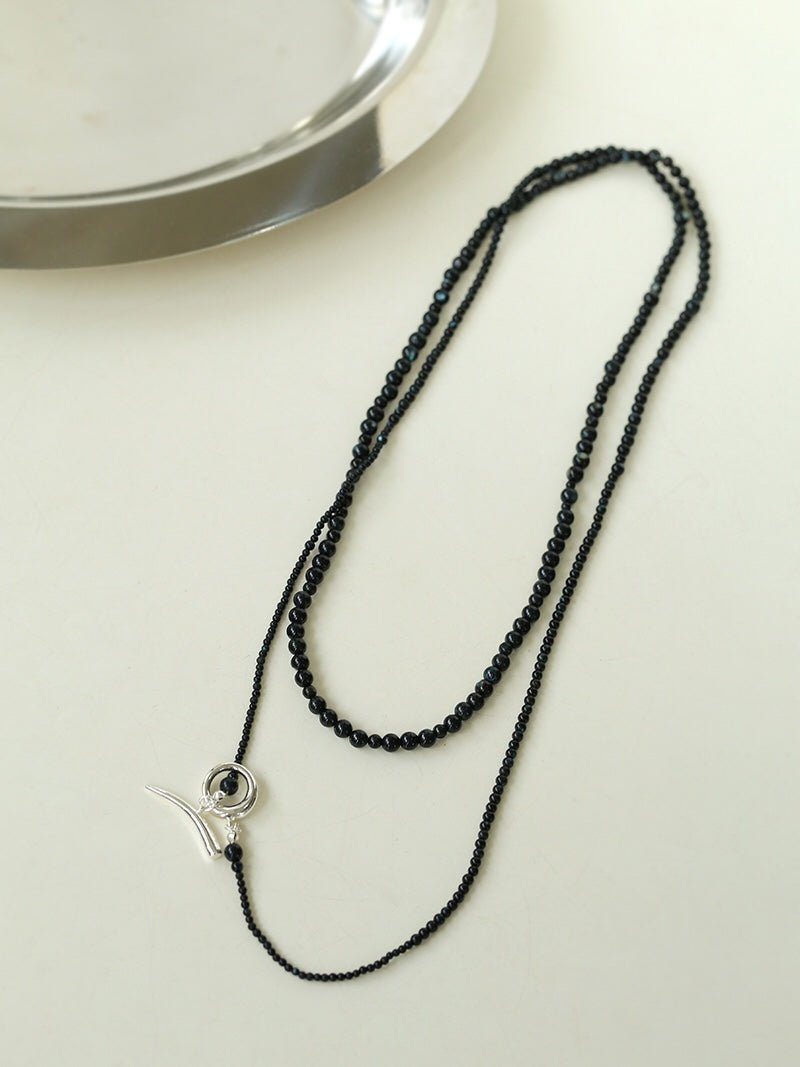 Delicate Black Mother - of - Pearl Gradient Beaded Long Necklace - floysun