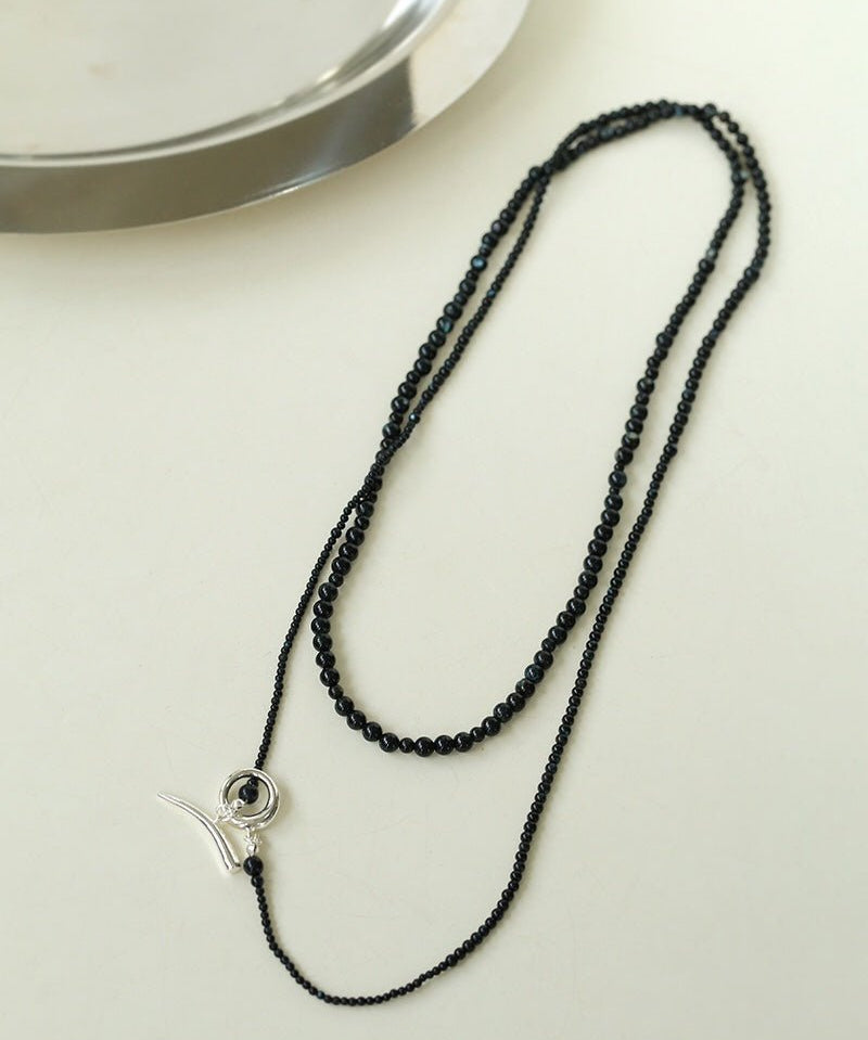 Delicate Black Mother - of - Pearl Gradient Beaded Long Necklace - floysun