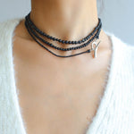 Delicate Black Mother - of - Pearl Gradient Beaded Long Necklace - floysun