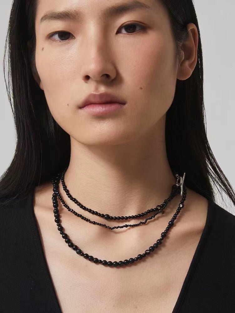 Delicate Black Mother - of - Pearl Gradient Beaded Long Necklace - floysun