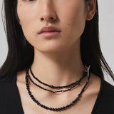 Delicate Black Mother - of - Pearl Gradient Beaded Long Necklace - floysun