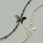 Delicate Mother of Pearls Black Butterfly Black Spinel Pearl Beaded Necklace - floysun