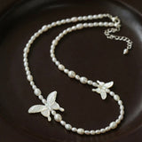 Delicate Mother of Pearls Black Butterfly Black Spinel Pearl Beaded Necklace - floysun