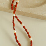 Joyful Red Stone Round Bead and Pearl Bead Beaded Necklace