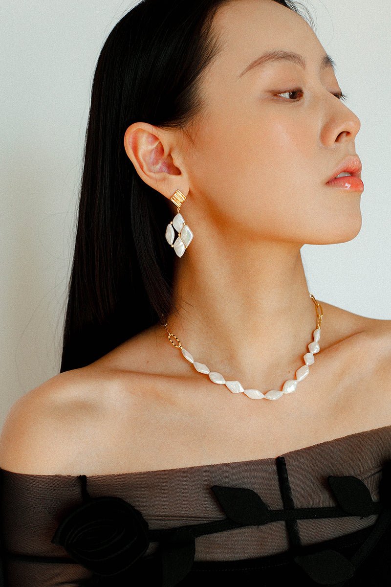 Diamond Braided Pearl Drop Earrings - floysun