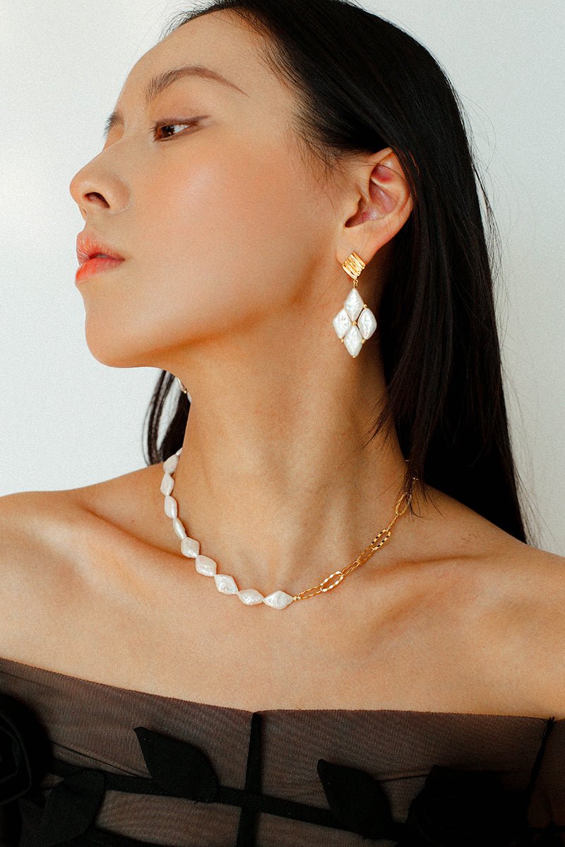 Diamond Braided Pearl Drop Earrings - floysun