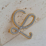 Diamond Inlaid Letter Pearl Brooch - floysun