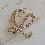 Diamond Inlaid Letter Pearl Brooch - floysun