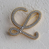 Diamond Inlaid Letter Pearl Brooch - floysun