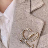 Diamond Inlaid Letter Pearl Brooch - floysun