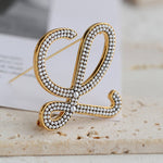 Diamond Inlaid Letter Pearl Brooch - floysun