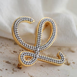 Diamond Inlaid Letter Pearl Brooch - floysun