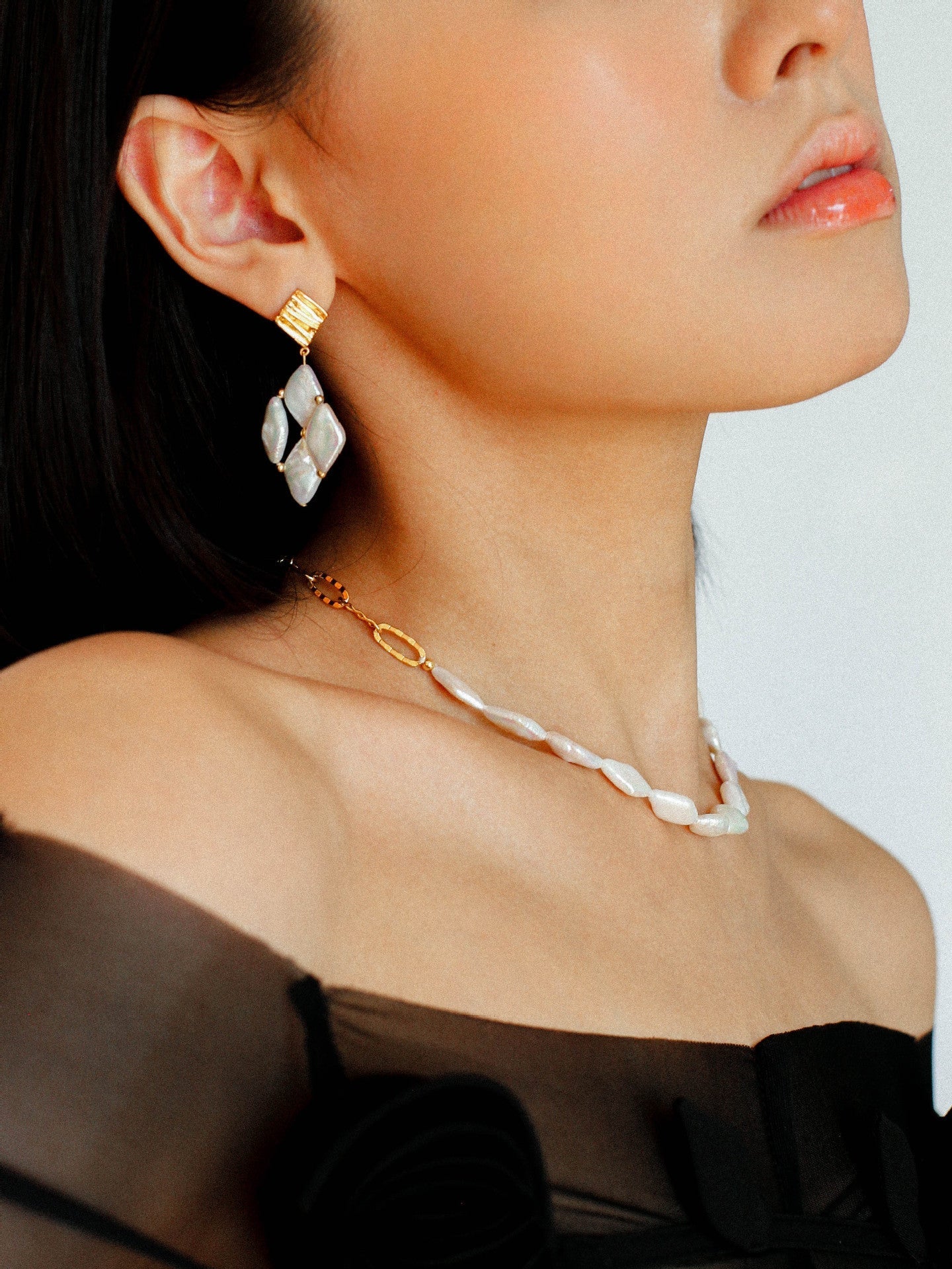 Diamond - Shaped Baroque Pearl Chain Necklace - floysun