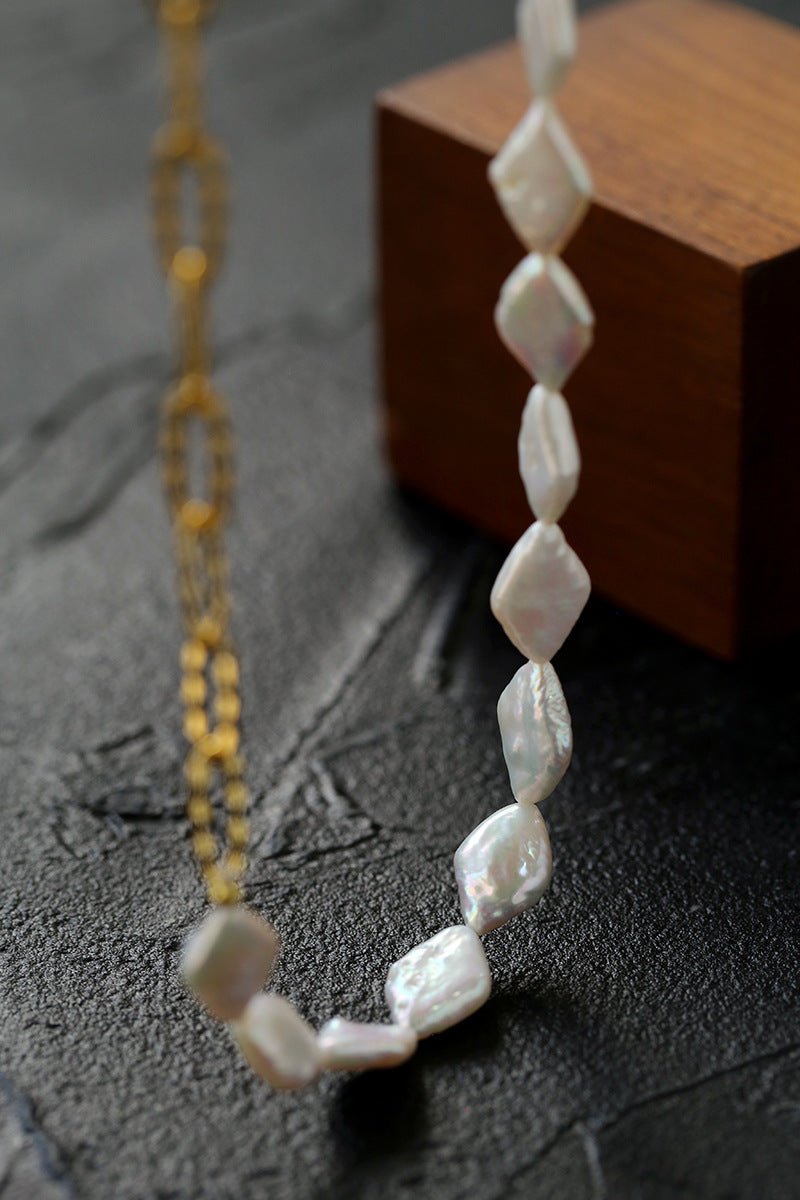 Diamond - Shaped Baroque Pearl Chain Necklace - floysun