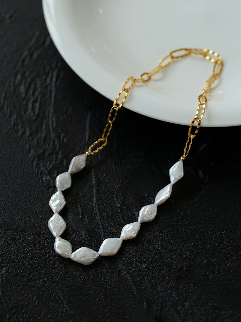 Diamond - Shaped Baroque Pearl Chain Necklace - floysun