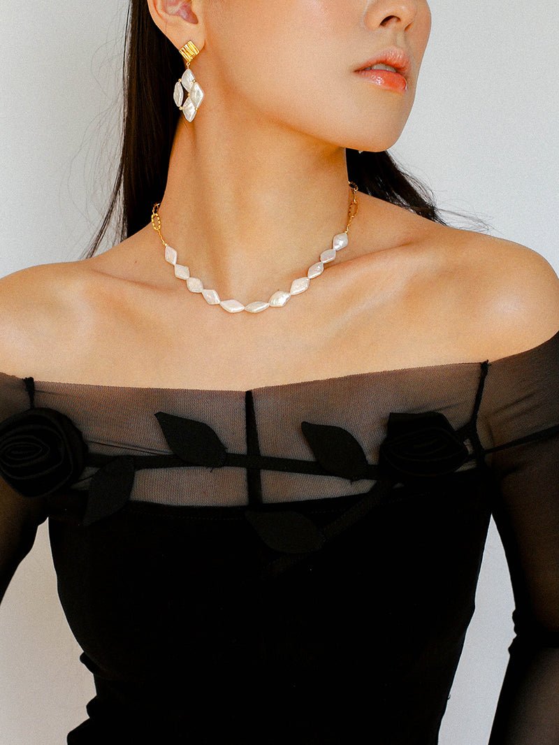 Diamond - Shaped Baroque Pearl Chain Necklace - floysun