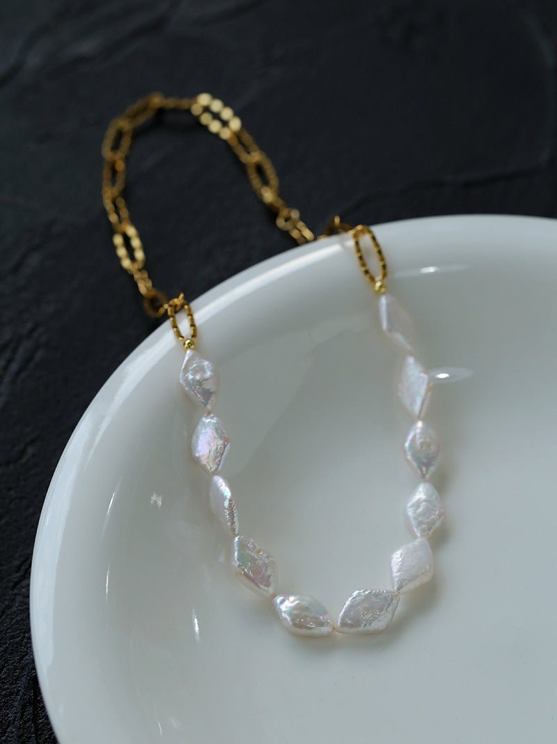 Diamond - Shaped Baroque Pearl Chain Necklace - floysun