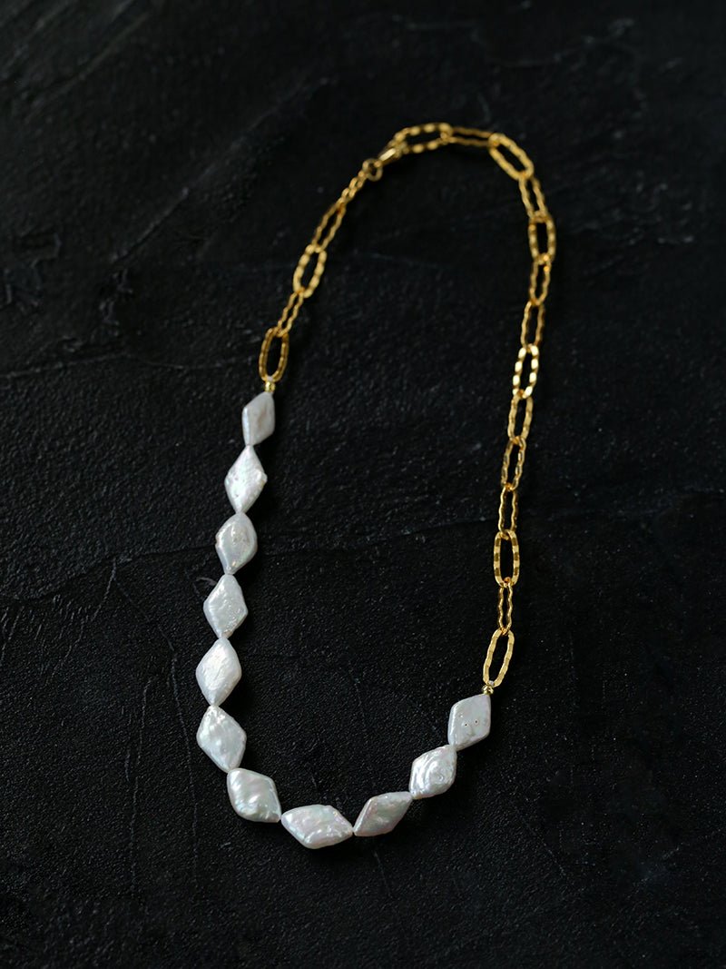 Diamond - Shaped Baroque Pearl Chain Necklace - floysun