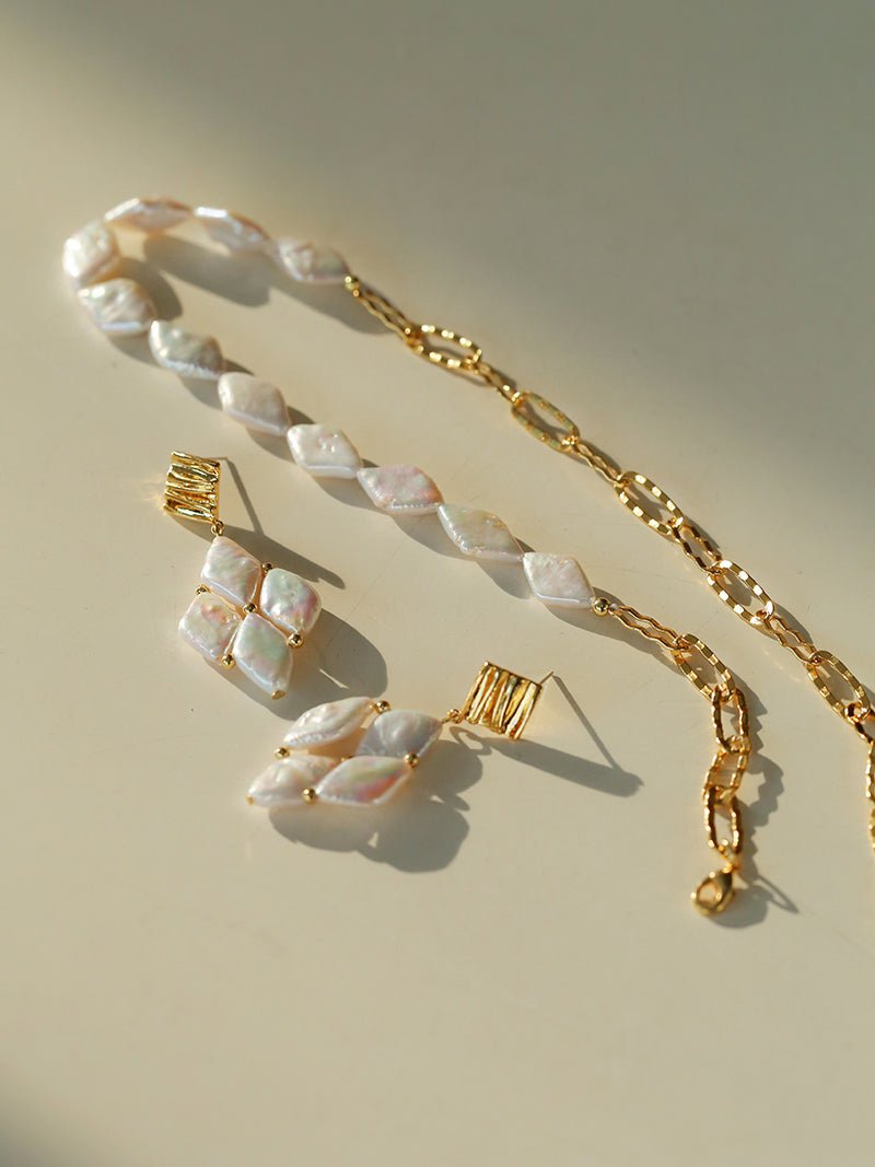 Diamond - Shaped Baroque Pearl Chain Necklace - floysun