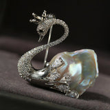 Diamond Swan Baroque Pearl Brooch - floysun