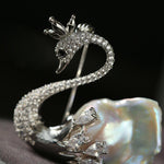 Diamond Swan Baroque Pearl Brooch - floysun