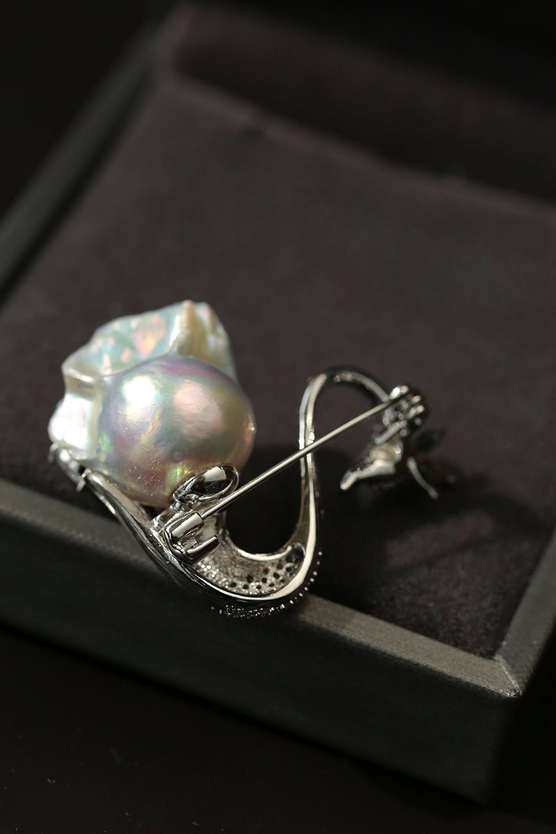 Diamond Swan Baroque Pearl Brooch - floysun