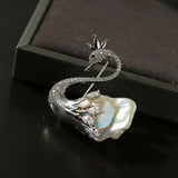 Diamond Swan Baroque Pearl Brooch - floysun