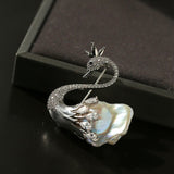 Diamond Swan Baroque Pearl Brooch - floysun