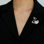 Diamond Swan Baroque Pearl Brooch - floysun