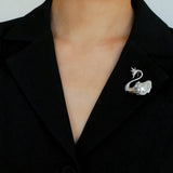 Diamond Swan Baroque Pearl Brooch - floysun