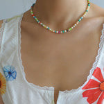 Dopamine - Colored Natural Stone and Pearl Beaded Necklace - floysun