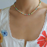 Dopamine - Colored Natural Stone and Pearl Beaded Necklace - floysun