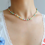 Dopamine - Colored Natural Stone and Pearl Beaded Necklace - floysun