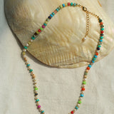 Dopamine - Colored Natural Stone and Pearl Beaded Necklace - floysun