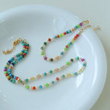 Dopamine - Colored Natural Stone and Pearl Beaded Necklace - floysun