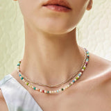 Dopamine - Colored Natural Stone and Pearl Beaded Necklace - floysun