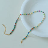 Dopamine - Colored Natural Stone and Pearl Beaded Necklace - floysun