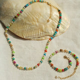 Dopamine - Colored Natural Stone and Pearl Beaded Necklace - floysun